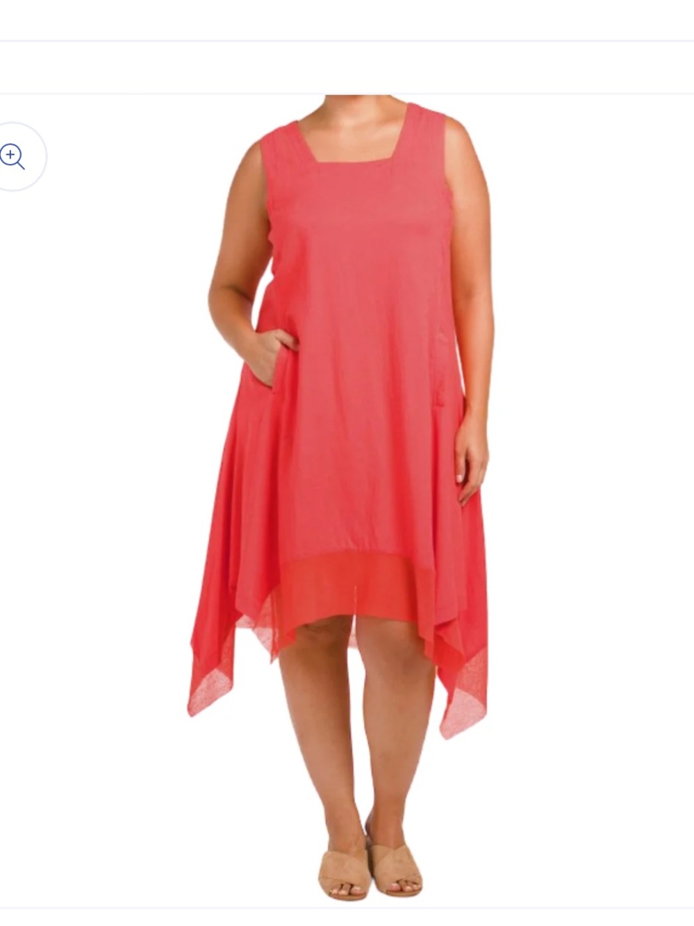 Cynthia Rowley Linen Blend Coral Pink Square Neck Flowy Boho Lagenlook Dress 1X